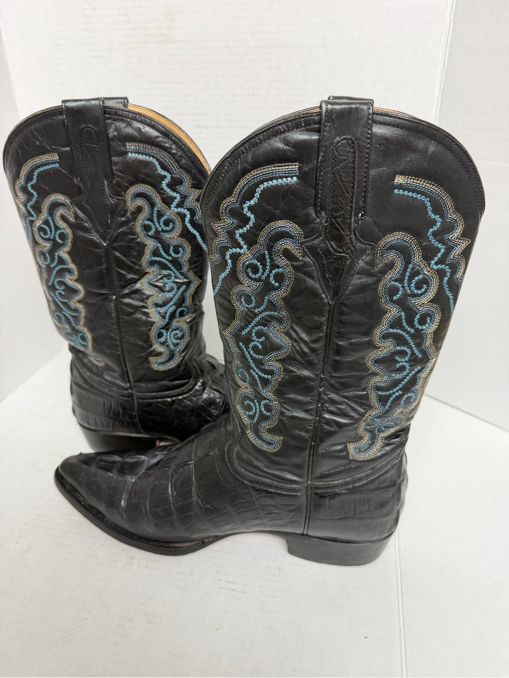 Boca Negro Jr. SZ 30 USA 11 Genuine Leather Alligator Print Cowboy Boots Mexico - Picture 7 of 13